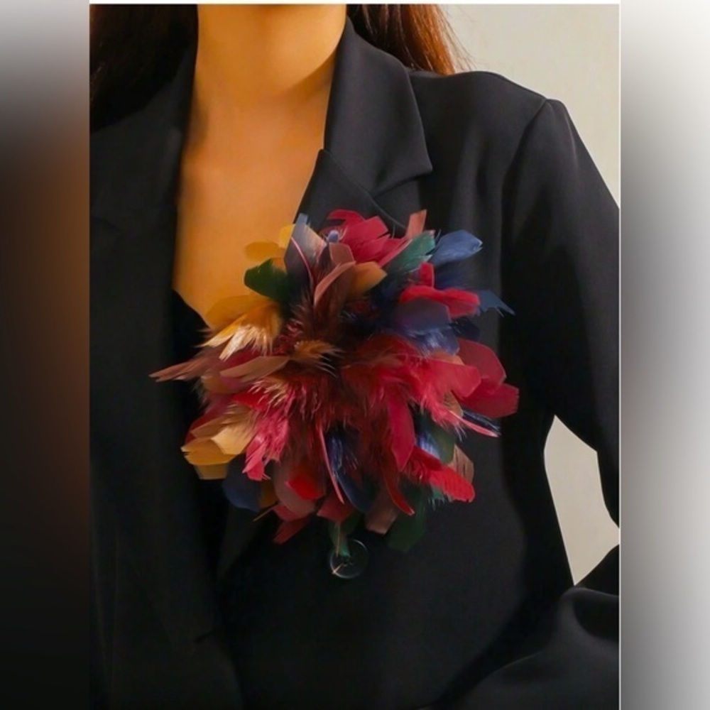 ✨NWT 1pc Unique Retro French Exaggerated Feather Statement Brooch multi colored